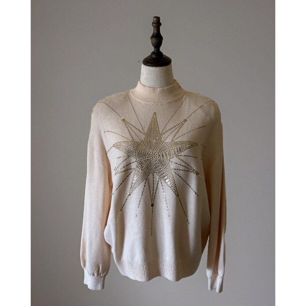 Vintage St John by Marie Gray Embellished Gold & Cream Knit Sweater